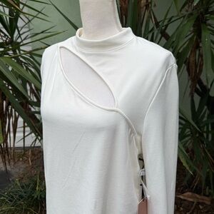 Ivory Cream Cut Out Mock Neck Long Sleeve Shirt